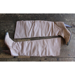 Vintage Boots 70's 80's Wild Pair OTK Knee High Wood Heels Tan Leather 7.5 B